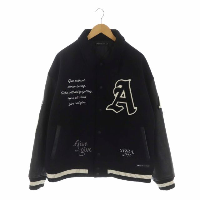 オールウェイズ アウト オブ ストック ALWAYS OUT OF STOCK CRAZY PATCH VARSITY JACKET ジャケット  スタジャン ブルゾン レザー 牛革 中綿 XL 黒 白 ブラック ホワイト /ES □OS □AD - メルカリ