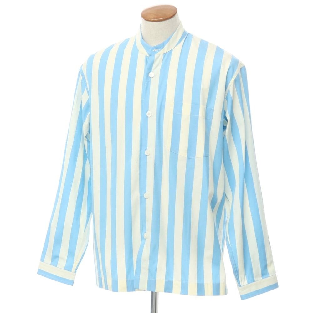 【中古】バグッタ Bagutta ワイドシルエット コットン ストライプ バンドカラーシャツ ブルーxホワイト【サイズM】【メンズ】