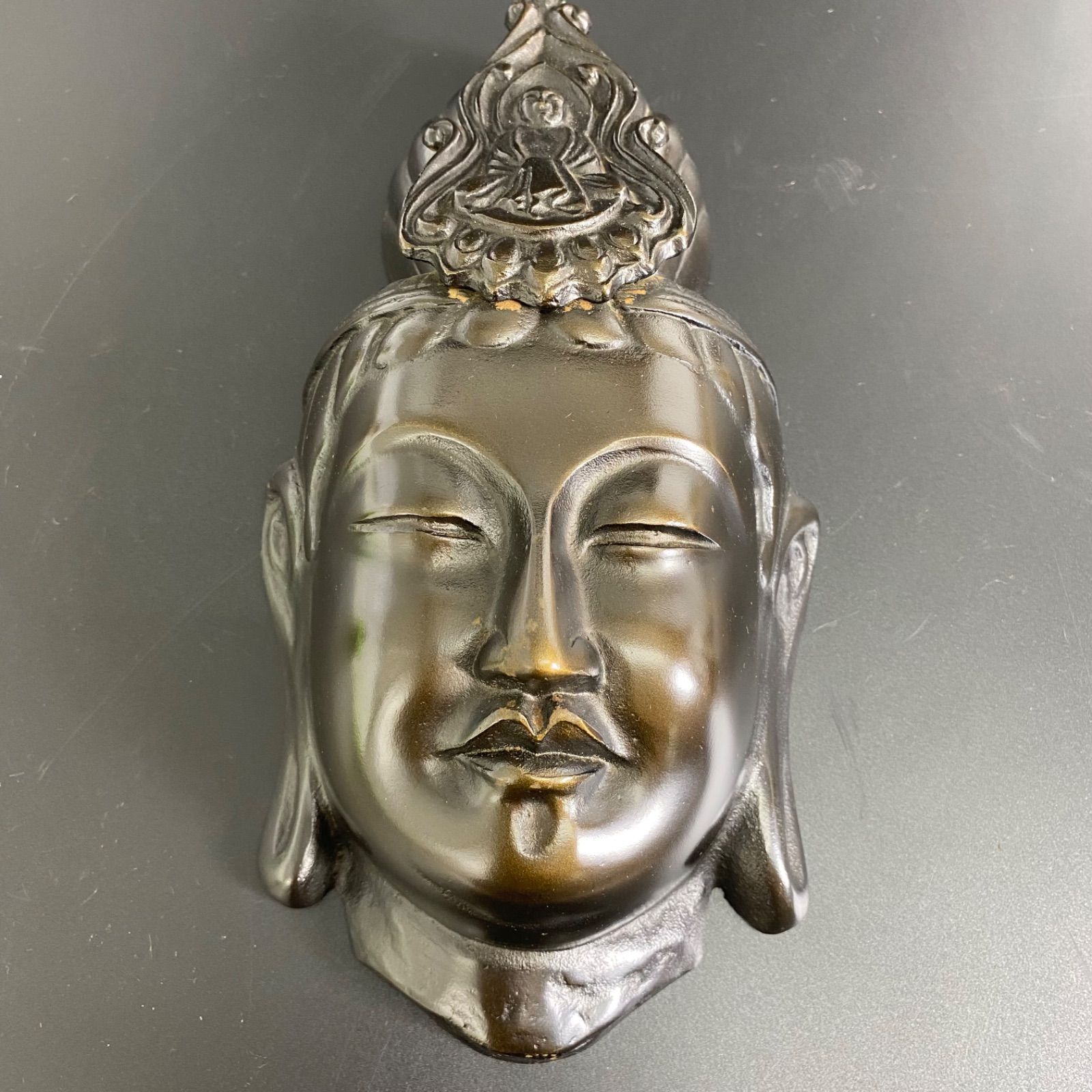 金属製 仏像 観音菩薩 夢違観音 仏面 壁掛けレリーフ 壁掛け オブジェ 