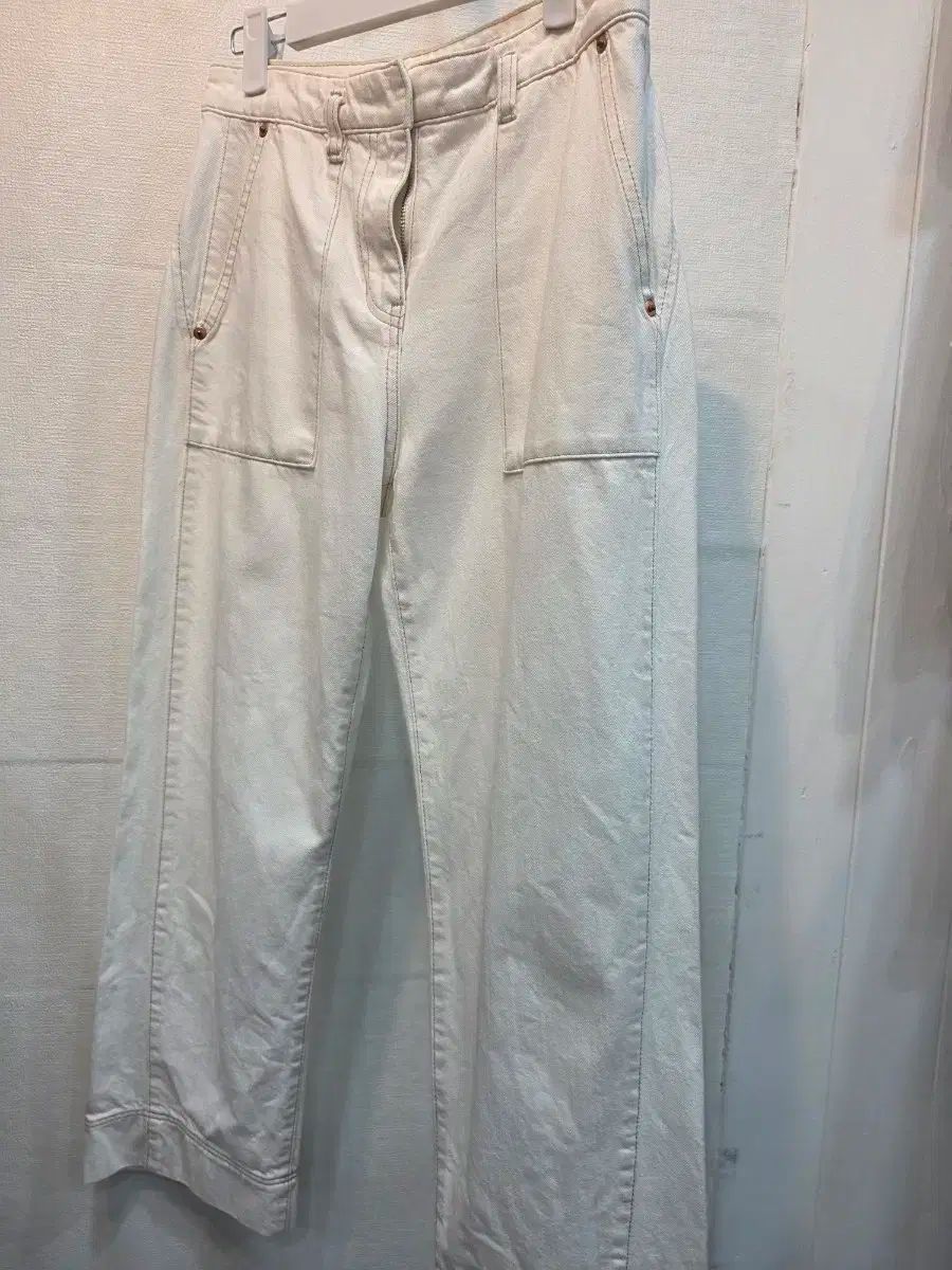 システム 白 ワイド デニム パンツ s