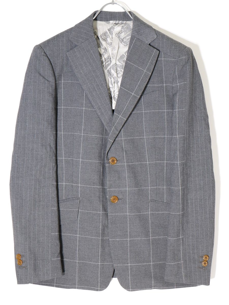 Vivienne Westwood MANヴィヴィアンウエストウッドマン ウィンドウペンチェック×ピンストライプ切替2Bウールジャケット【46】【MJKA68753】