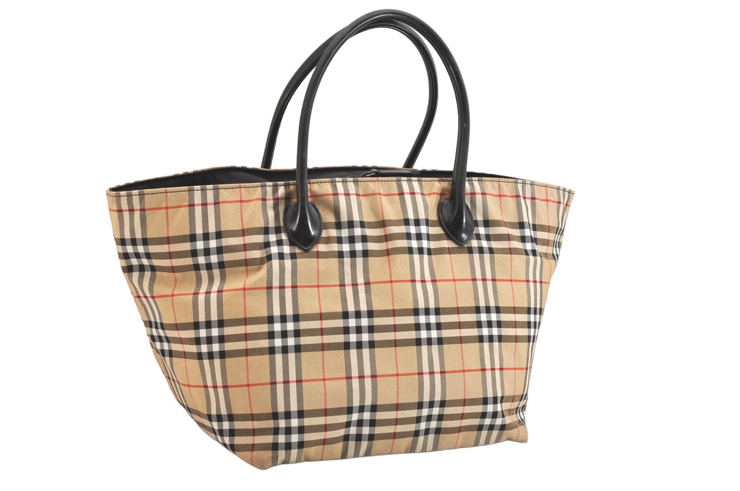 BURBERRY BLUE LABEL バーバリーブルーレーベル チェック柄 ショルダートートバッグ ナイロン レザー ベージュ 3605N