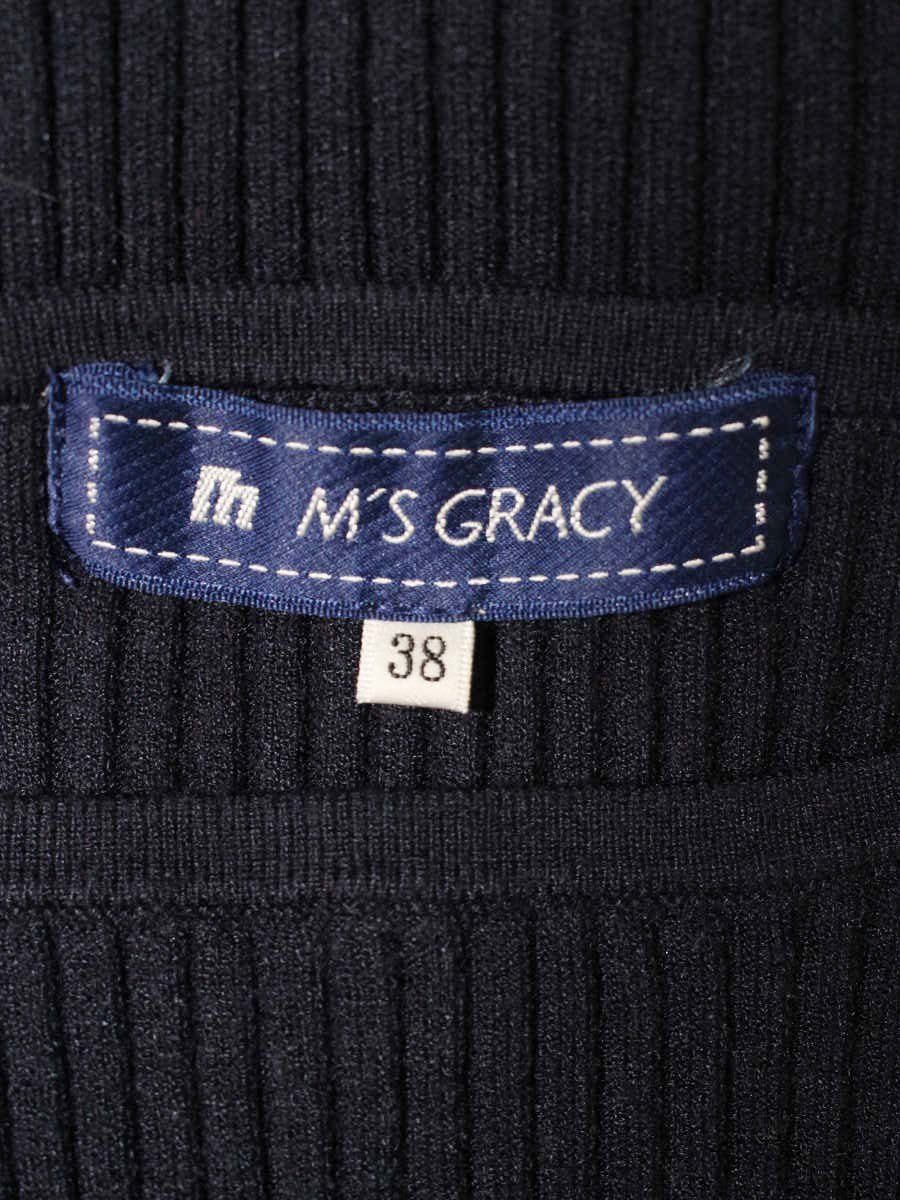 M'S GRACY ネイビー リブニット ベルベットリボン38 エムズグレイシー リブニット 濃紺 リボン 38