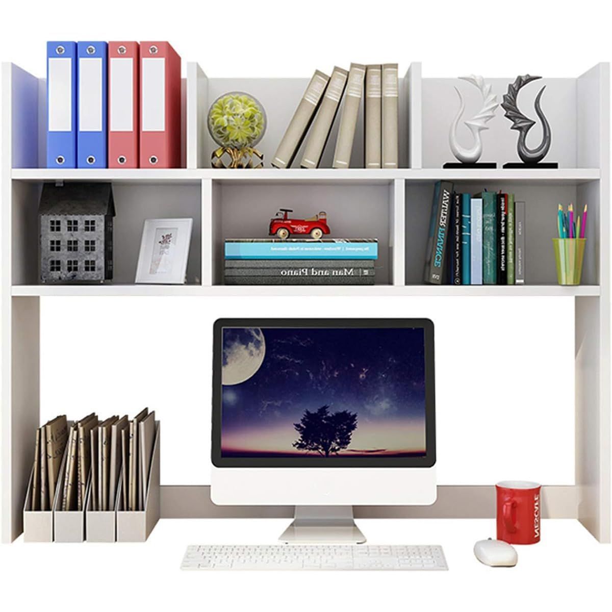 80x20x80cm_ホワイト 机上ラックオフィス類整理 シェルフ ストレージ本棚 文房具 オフィス 事務用品 組立式 空間活用 植物オイル塗装仕上げ 木製 空間活用 組立式 組み立て簡単 (80x20x80cm， ホワ