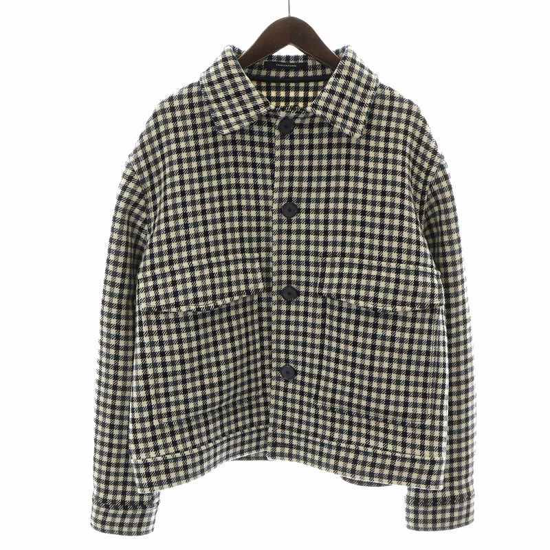 タリアトーレ TAGLIATORE 23AW ブルゾン ジャケット シングル ステンカラー チェック 50 L 白 ホワイト 黒 ブラック グレー /NW26