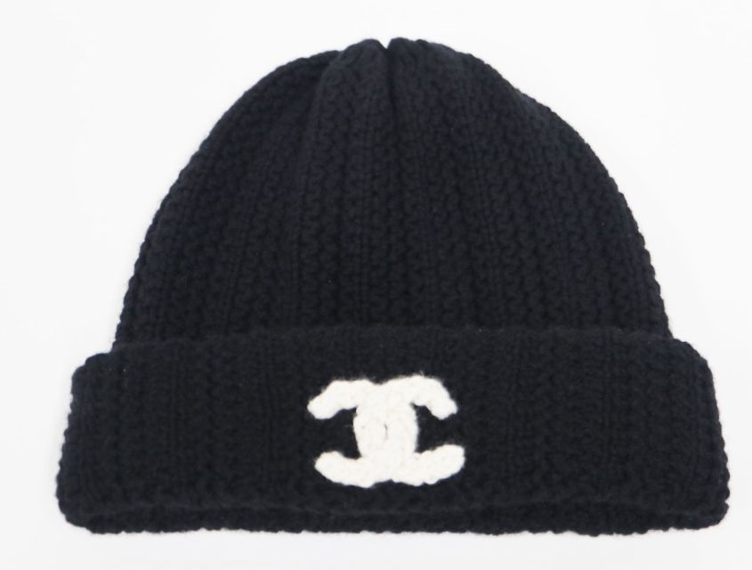 シャネル CHANEL ココマーク ニット帽子 カシミア 100% ブラック