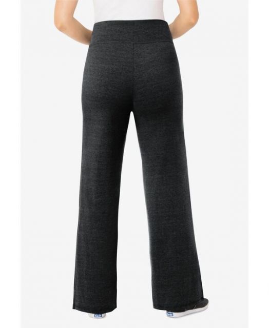 ウーマン ウィズイン レディース レギンス ボトムス Plus Size Within Stretch-Cotton Knit Pull-On Wide-Leg Leggings Heather charcoal