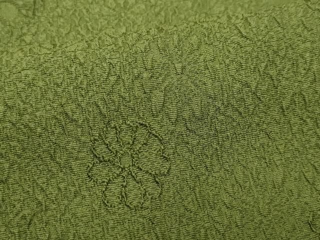 平和屋着物○上質な色無地 舞花地紋 海松色 正絹 逸品 CAAV6413vf