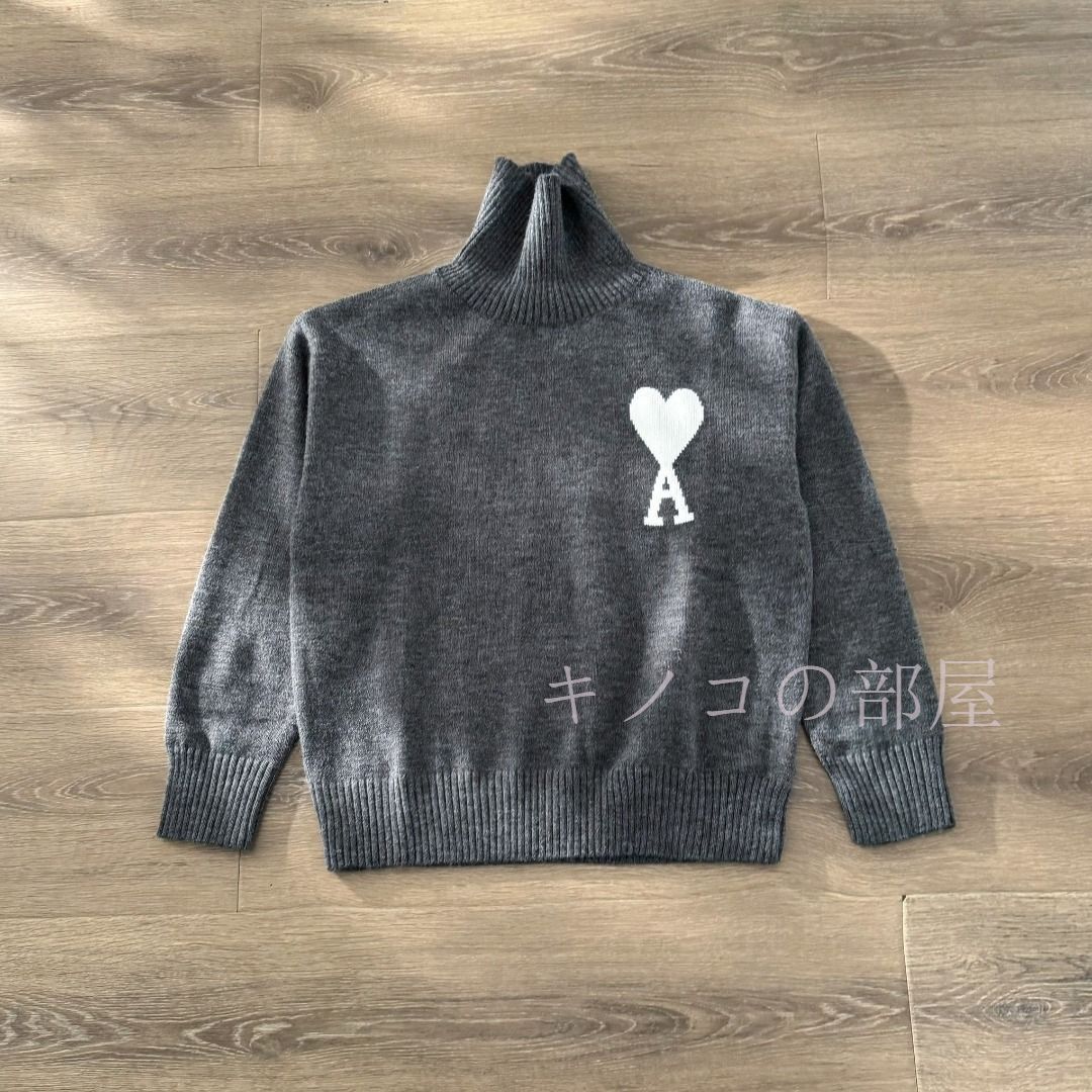 ami paris ハート刺繍 タートルネックニットセーター 黒 AMI Alexandre Mattiussi ami paris アミパリス セーター