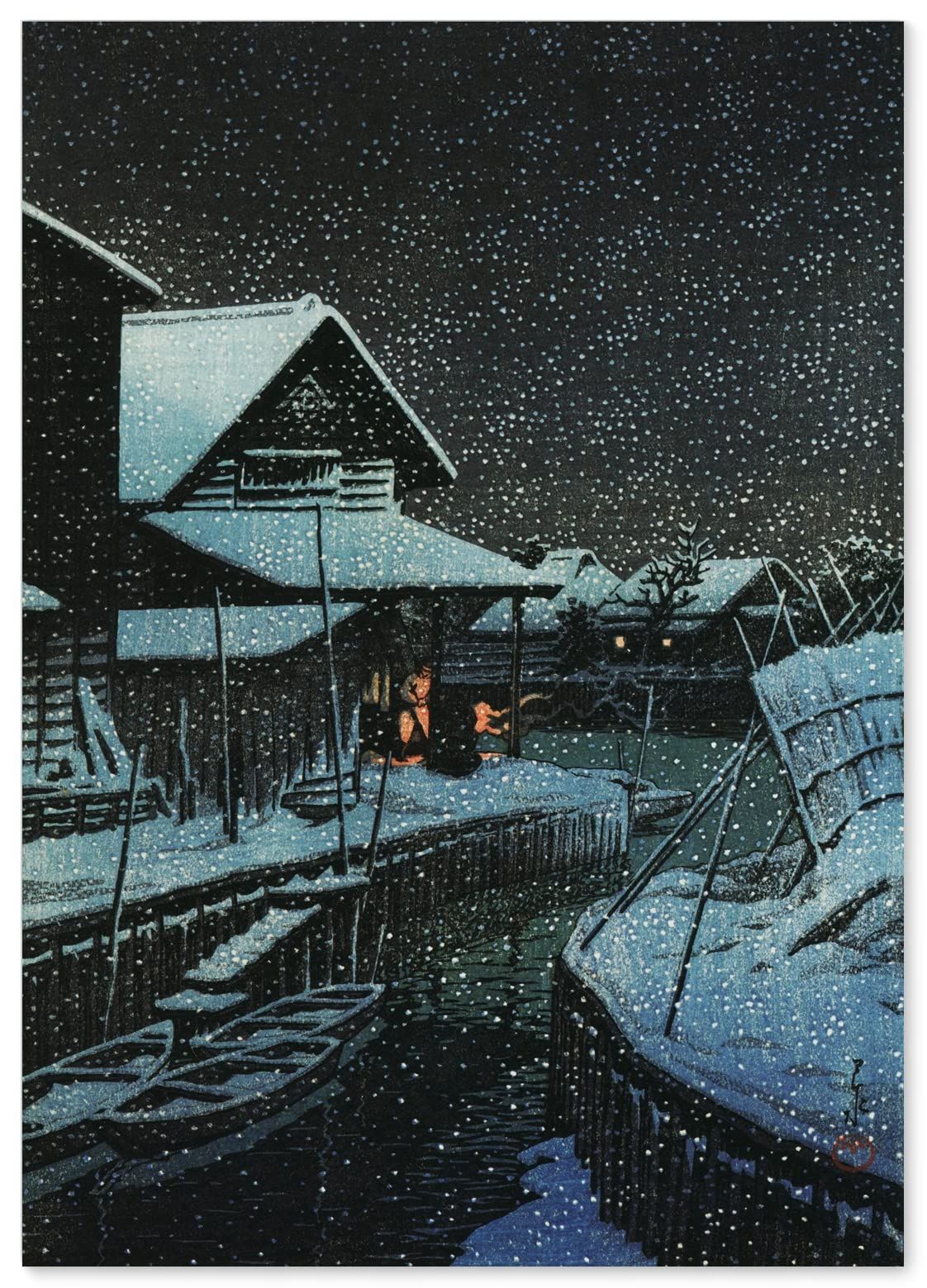 川瀬巴水 ポスター 複製 『雪の夜浦安』 A3サイズ日本製 日本画 インテリア 壁紙用 絵画 アート 壁紙ポスター 快適ライフショップ メルカリ