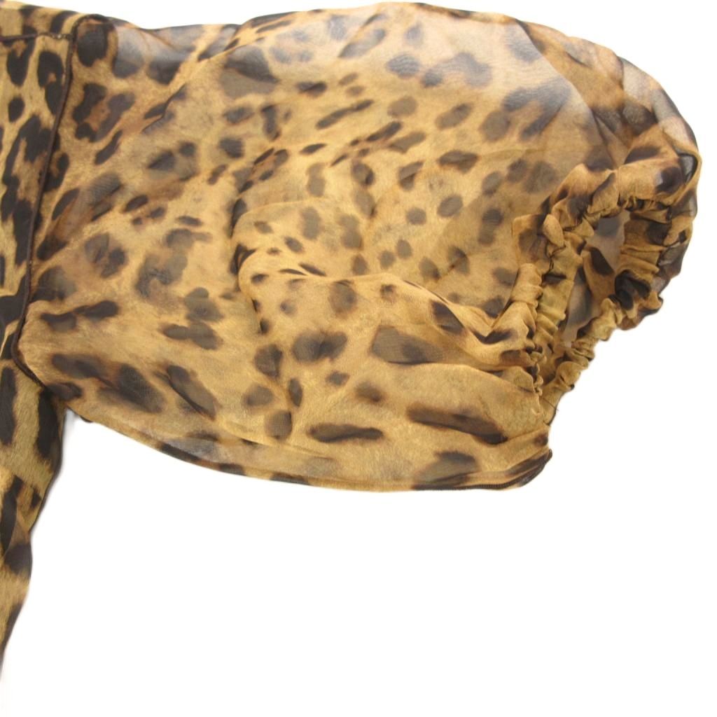  ドルチェ-ガッバーナ ドルガバ DOLCE-GABBANA ブラウス 絹 シルク 36 ベージュ 茶 ブラウン レオパード柄 ヒョウ柄 UO GY 19 半袖 シャツ ブラウス