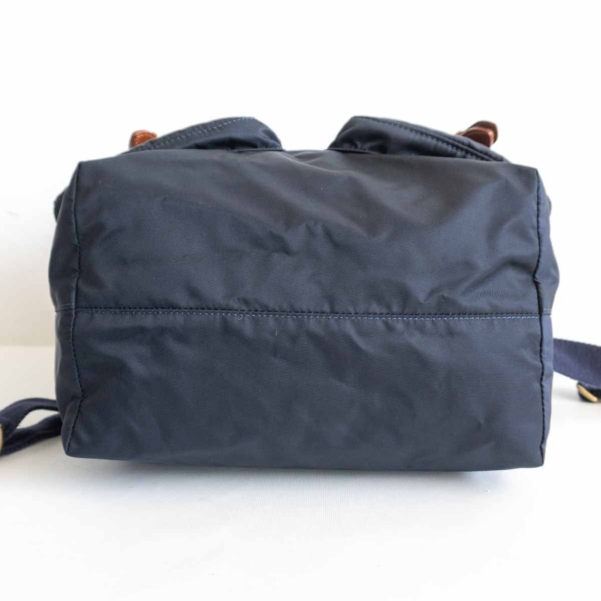 美品】Felisi（リュック）ネイビー×ブラウン ナイロン× レザー