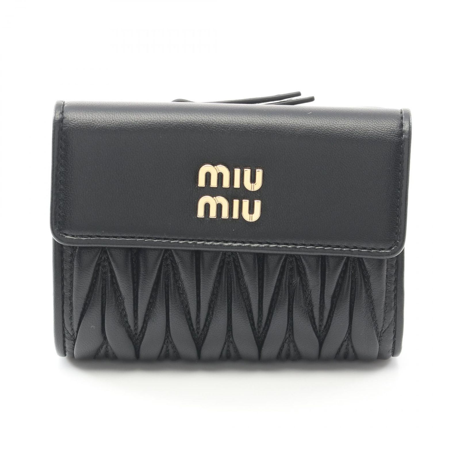 極美品 miu miu ミュウミュウ マテラッセ 黒 三つ折り財布 箱付き ミュウミュウ 三つ折り財布 マテラッセレザー ミニ財布 ブラック