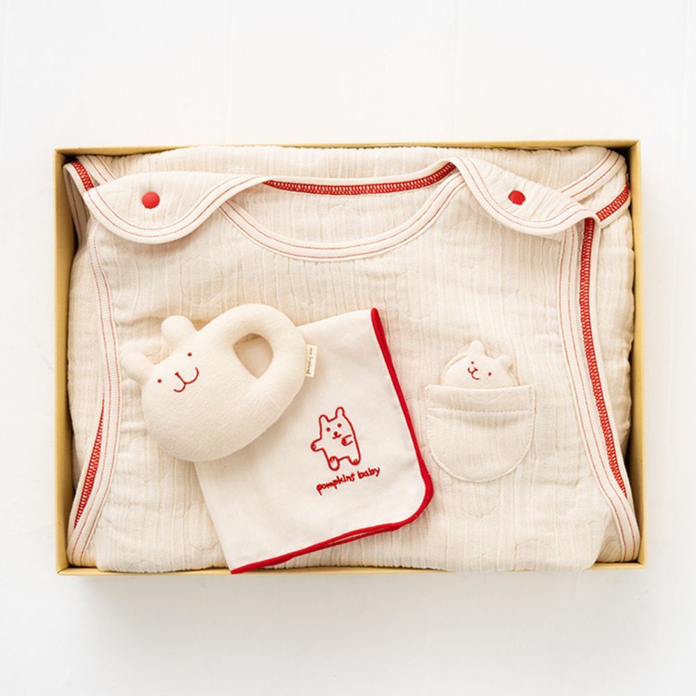 うさぎ  POMPKINS BABY オーガニック ギフトセット ポプキンズ ベビー ギフトセット 出産祝い 3点セット 女の子 男の子 スリーパー ガラガラ ミニタオル ベビーギフト 乳児用 ベビー用品 オーガ