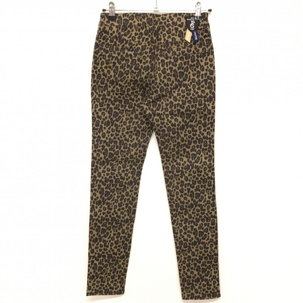 鮮やかな パーリーゲイツ パンツ ベージュ系×黒 レオパード ロゴ白 ストレッチ レディース 0 S ゴルフウェア PEARLY GATES 最新版