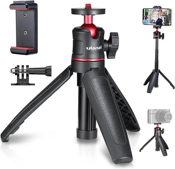 【在庫処分】Ulanzi MT-08 三脚 スマホ ＋ スマホクリップ カメラ三脚 小型 自撮り棒 伸縮 3段 スマホ ビデオカメラ 三脚 自撮り棒 ホットシュー付き 360回転 Sony/Canon/iphone/Xiaomi Redmi/SHAR