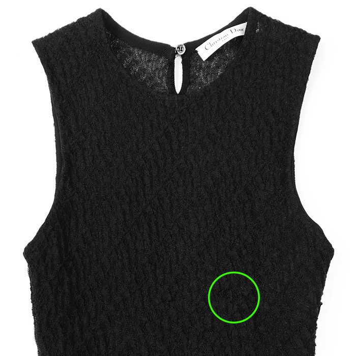 Christian Dior クリスチャン ディオール ワンピース ノースリーブ ロゴ ボタン 切替 フ 膝下丈 ラウンドネック ナイロン レーヨン ドレス レディース 36 ブラック 黒 イタリア製 29774