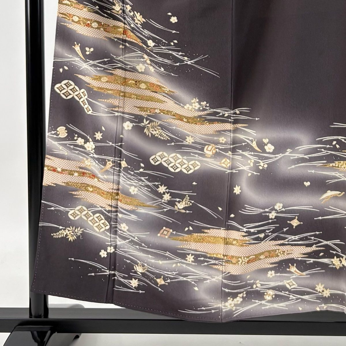 訪問着 身丈156cm 裄丈65.5cm M 袷 霞 宝尽くし 金糸 金彩 灰紫 正絹 秀品