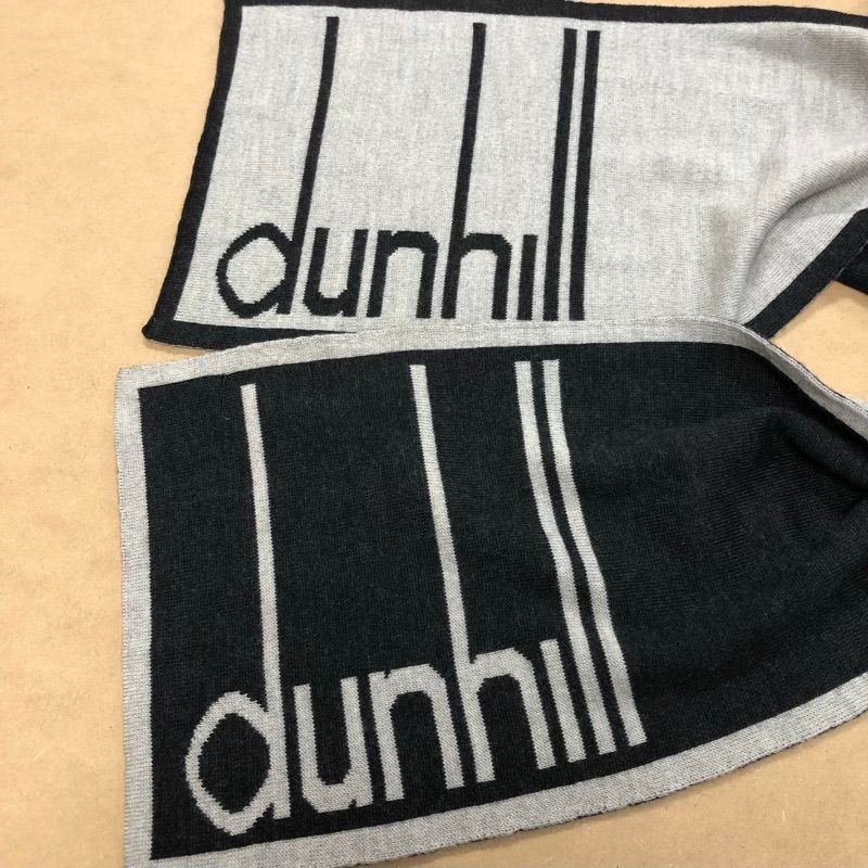 Dunhill ダンヒルロゴ入りマフラー　ウール100%(クリーニング済み) ダンヒル Dunhill マフラー ロゴ入り ウール100％ ブラック系