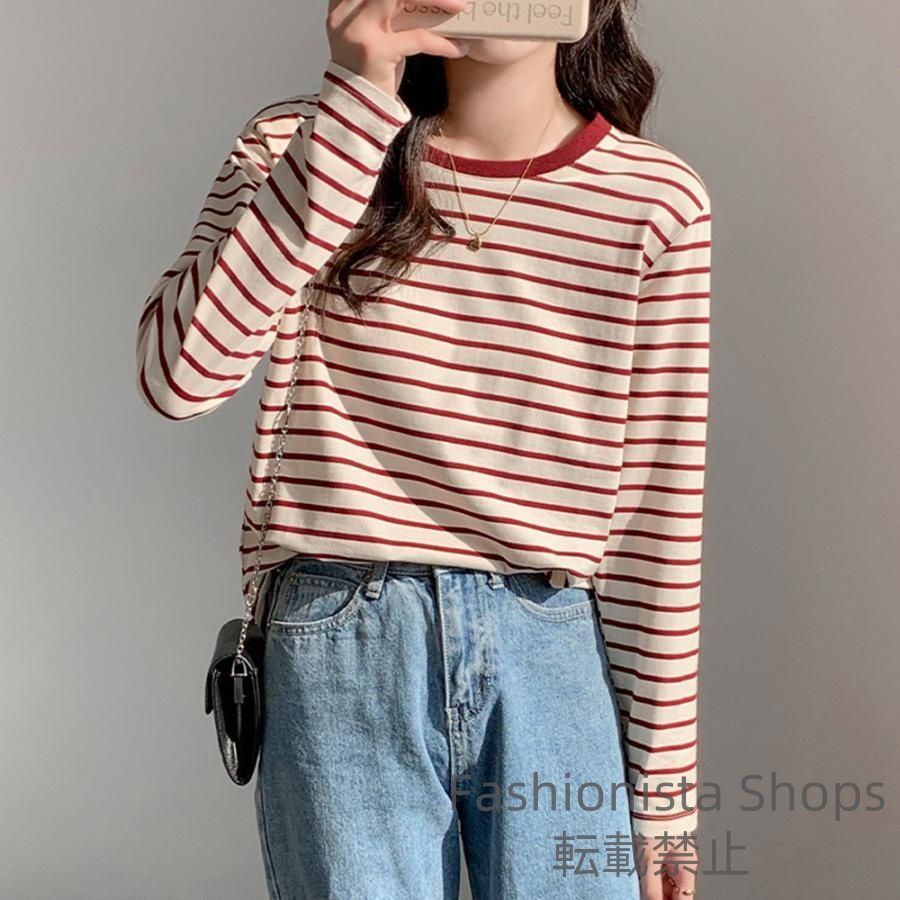 新品未使用】ボーダー柄tシャツ 長袖カットソー 春秋 lgcp164