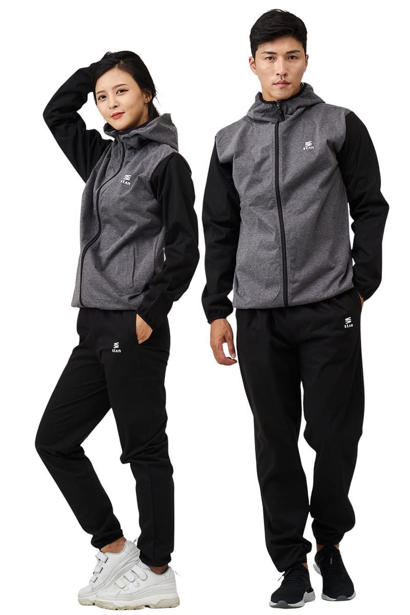 stan サウナスーツ フルジップ 男女兼用 上下セット (ブラックグレー, XL) stan サウナスーツ メンズ レディース ダイエットウェア 男女兼用 上下