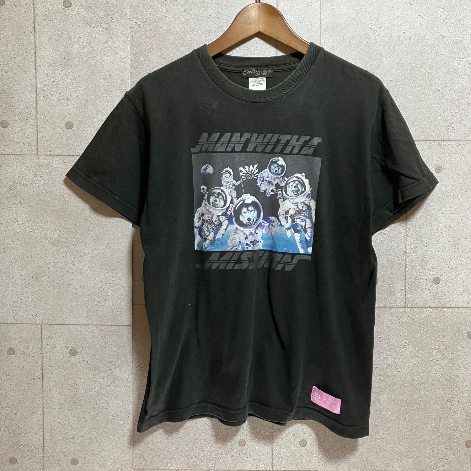 Candy Stripper × MAN WITH A MISSION キャンディストリッパー マンウィズアミッション コラボ プリント Tシャツ M 半袖 トップス ブラック 黒 メンズ レディース SG129-58