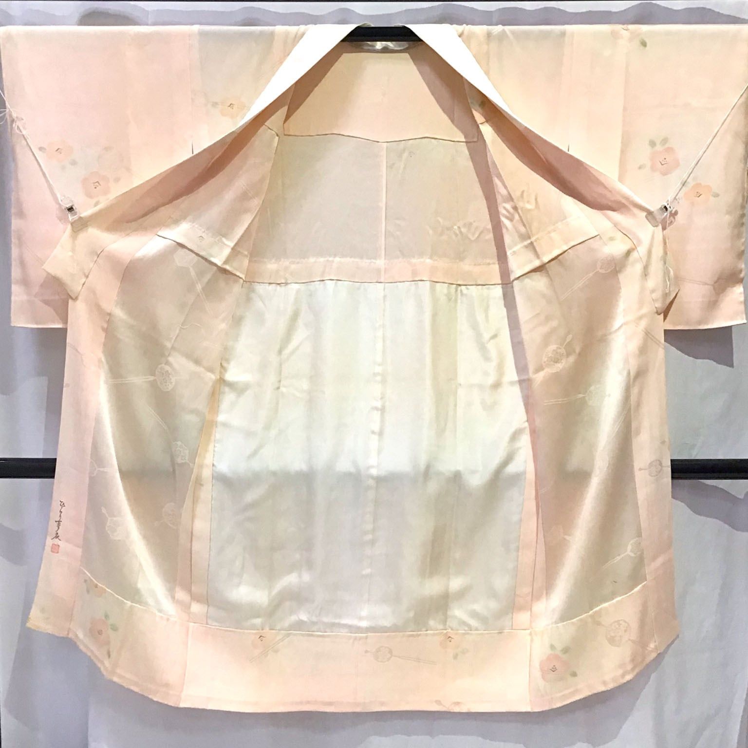 着物 襦袢 花 薄オレンジ地 正絹 No.200701-1358 梱包サイズ60