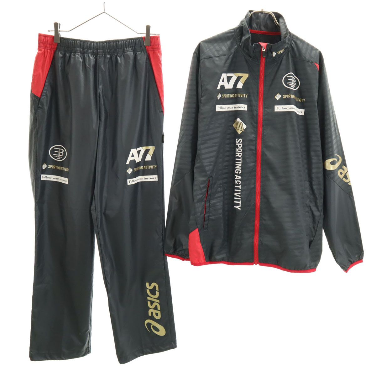 asics アシックス トレーニング ウインドブレーカー 上下 セットアップ L グレー系 メンズ 古着