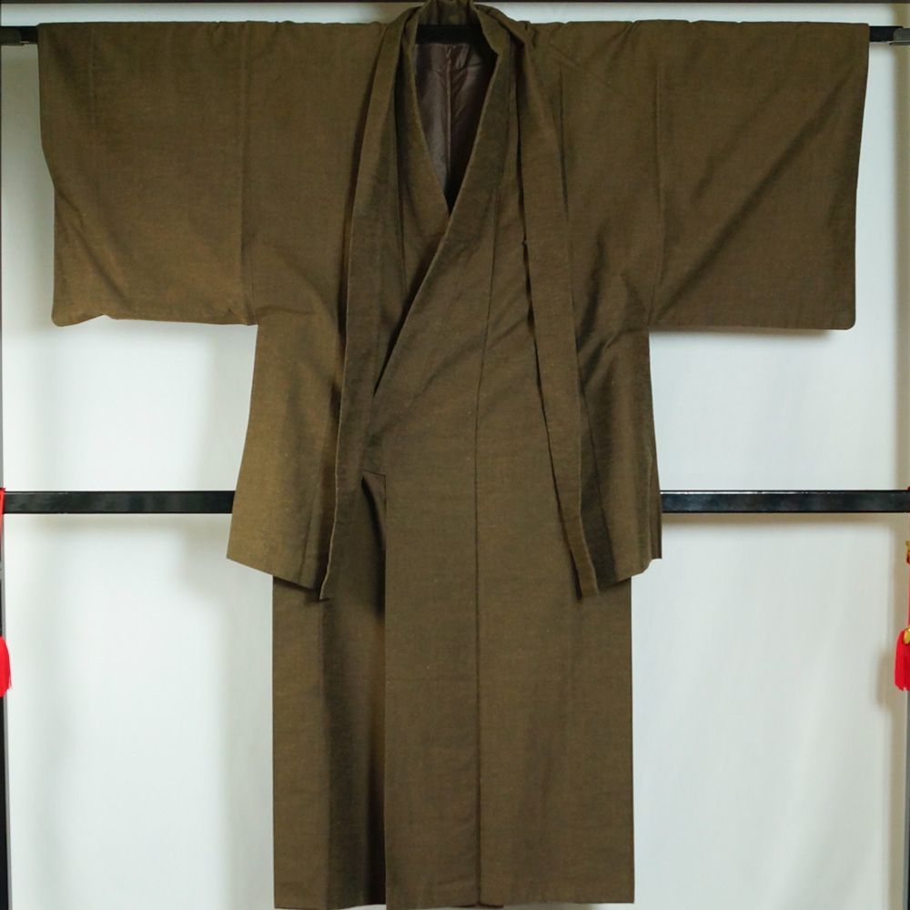 男着物 紬 アンサンブル 着物・羽織・綴れ織 角帯 セット 涅色・黒檀色 