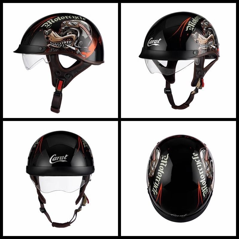 新品ハーフヘルメット内蔵レンズ 半キャップ半帽子黒半キャップハーフヘルメット  半帽子原付ヘルメットハーレーヘルメットサイズ選択可能半ヘルオートバイヘルメット