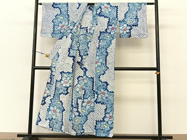 平和屋着物○夏物 浴衣 有松鳴海絞り 花唐草文 綿 逸品 BAAU3422hj  