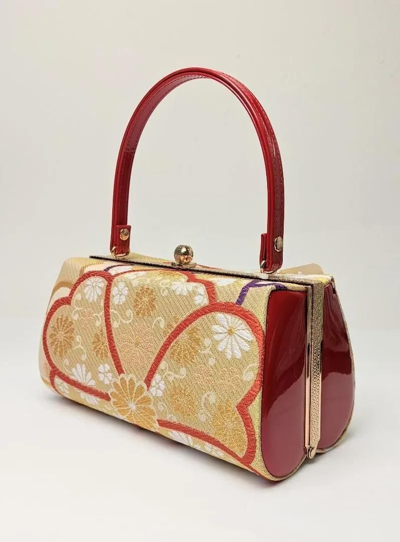 草履 バッグ セット 振袖用 帯地 赤 金 3枚芯 フリーサイズ U52-1