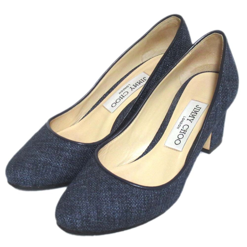 JIMMY CHOO ジミーチュウ チャンキーヒール パンプス サイズ34.5 約21.5cm ネイビー レディース 古着