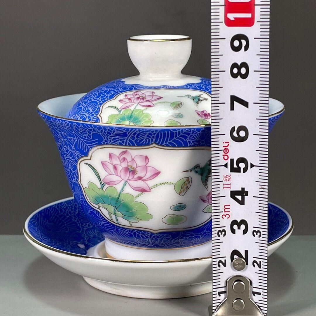 中国茶器 景徳鎮 青花釉里紅竜紋三才蓋碗 茶杯 新品未使用 中国茶器 景徳鎮 青花釉里紅竜紋三才蓋碗 茶杯 新品未使用