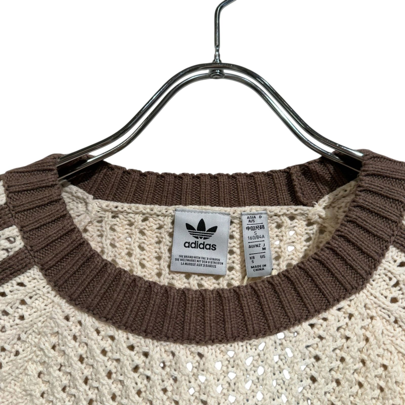 アディカラー ニット クルーネックセーター JD0907 ワッフル　クリーム アディダス アディカラー ニット クルーネックセーター
