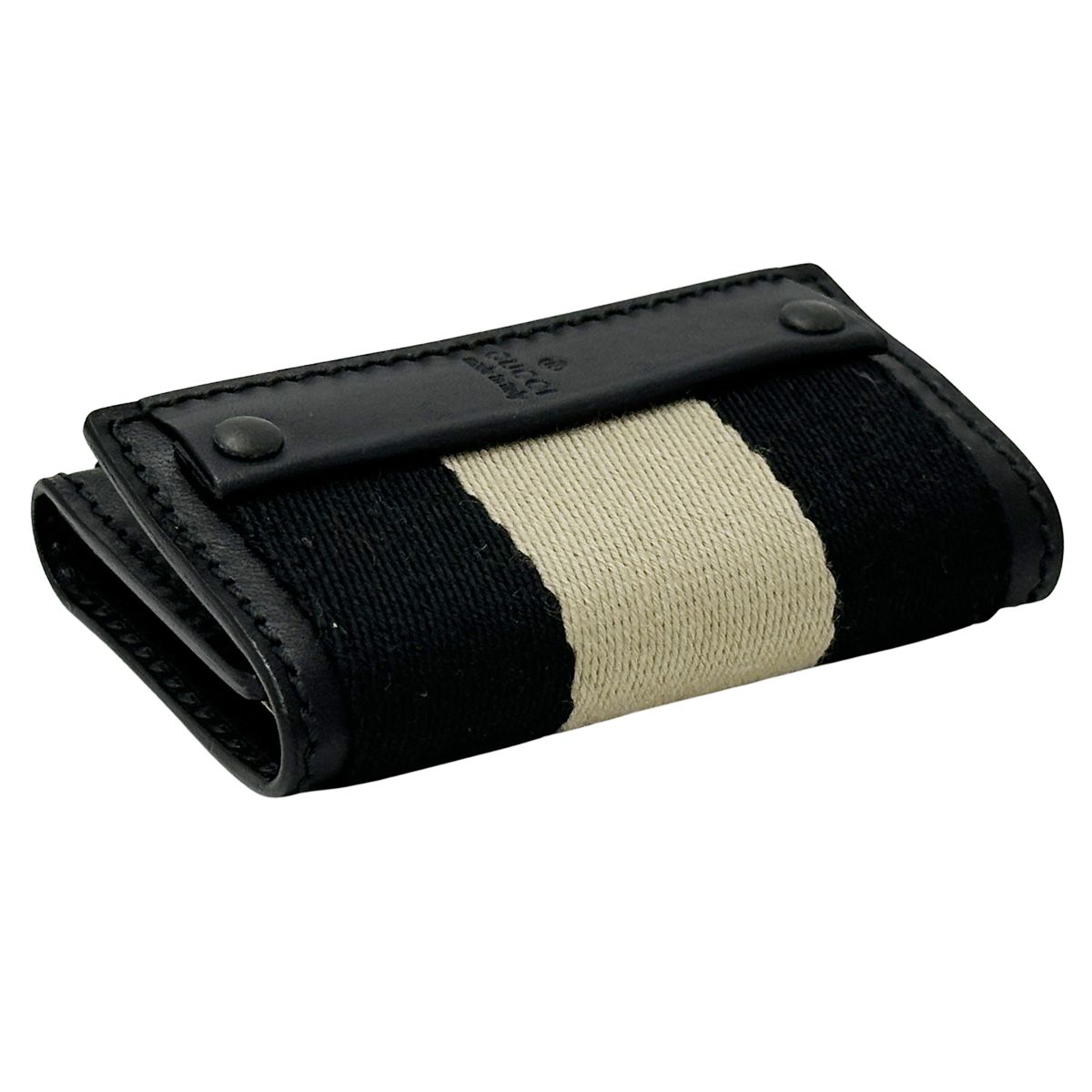 グッチ GUCCI キーケース メンズ ブランド キャンバス ブラック ベージュ 106666 ベージュライン モノトーン シンプル 【中古】 グッチ GUCCI キーケース メンズ ブランド キャンバス ブラック