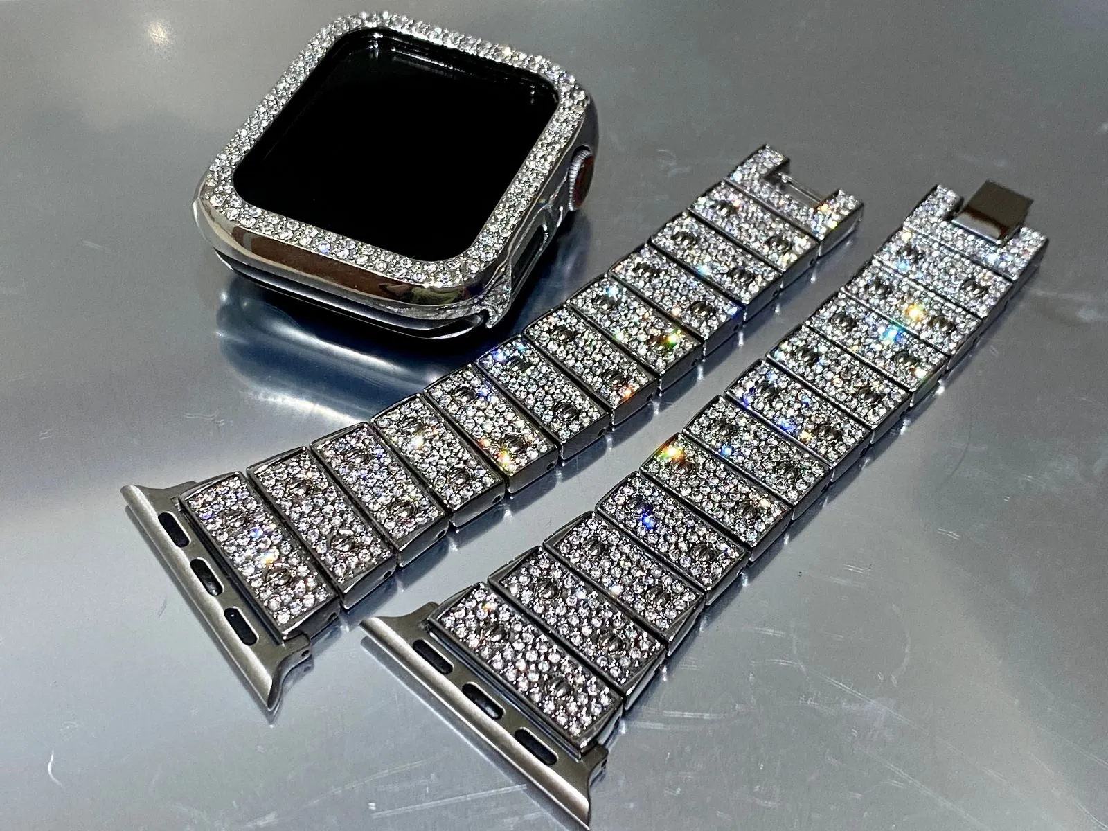 Apple Watch ステンレスバンド 保護付きケース カバー キラキラ Apple Watch ステンレスバンド 保護付きケース カバー キラキラ