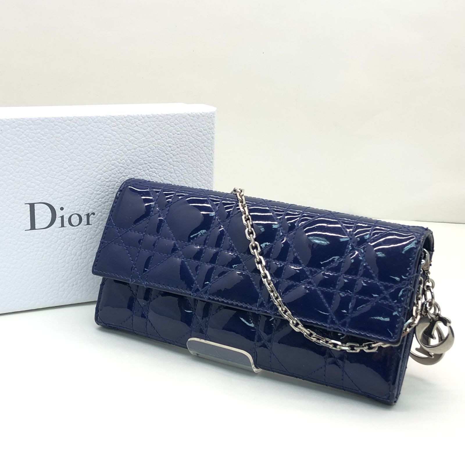 □ Dior レディディオール カナージュ 長財布 ダークブルー 1-304