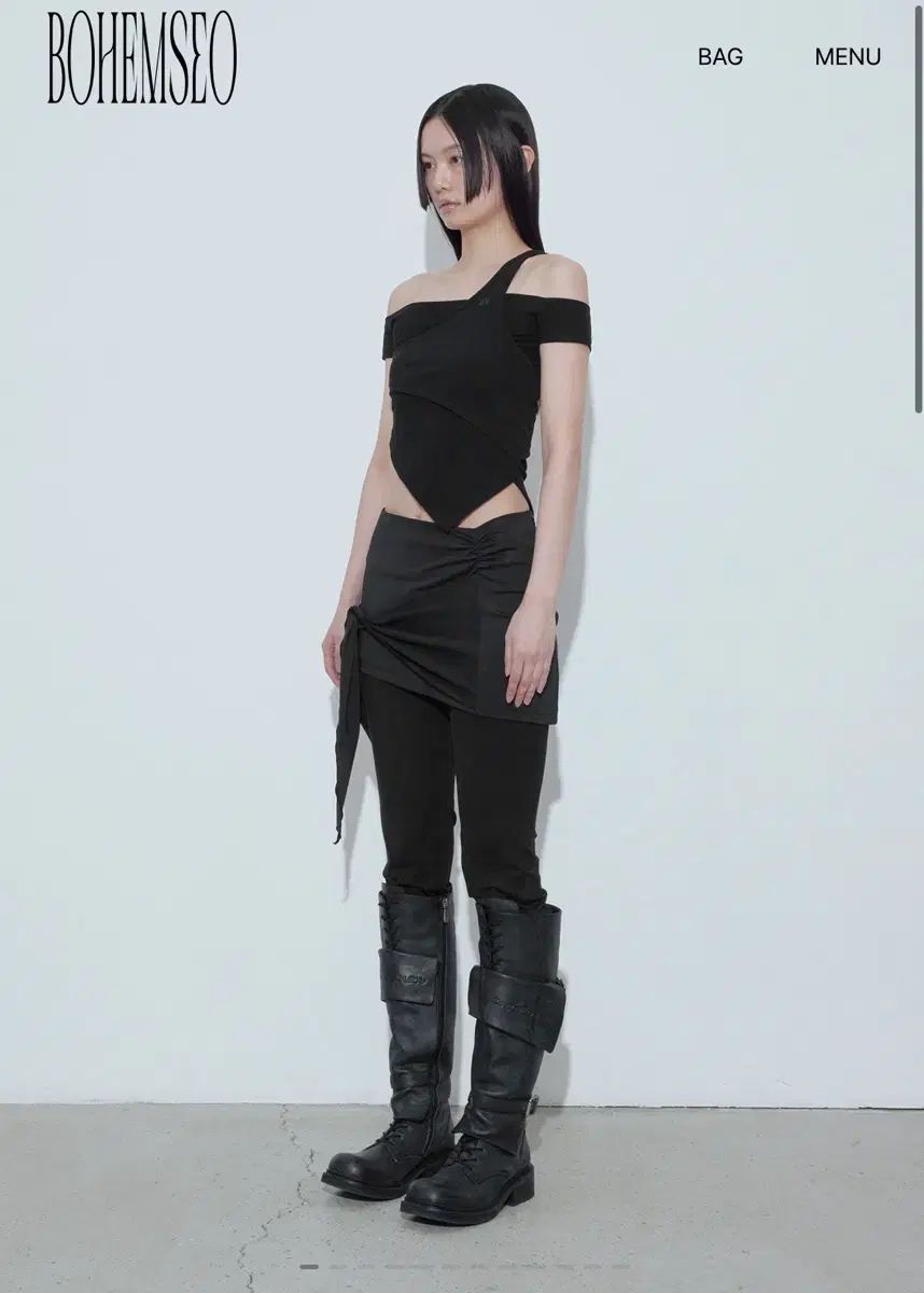 BOHEMSEO トップス 黒 BOHEMSEO(ボヘミアンソウル) レイヤード オフショルダー