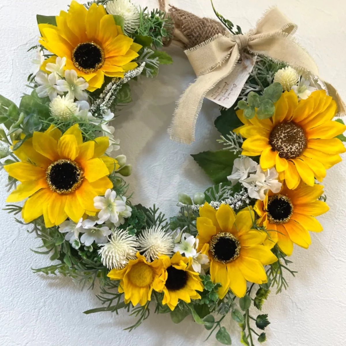 ひまわり夏リース♡ 向日葵ハンドメイド 一点もの 大きめリース No.29 