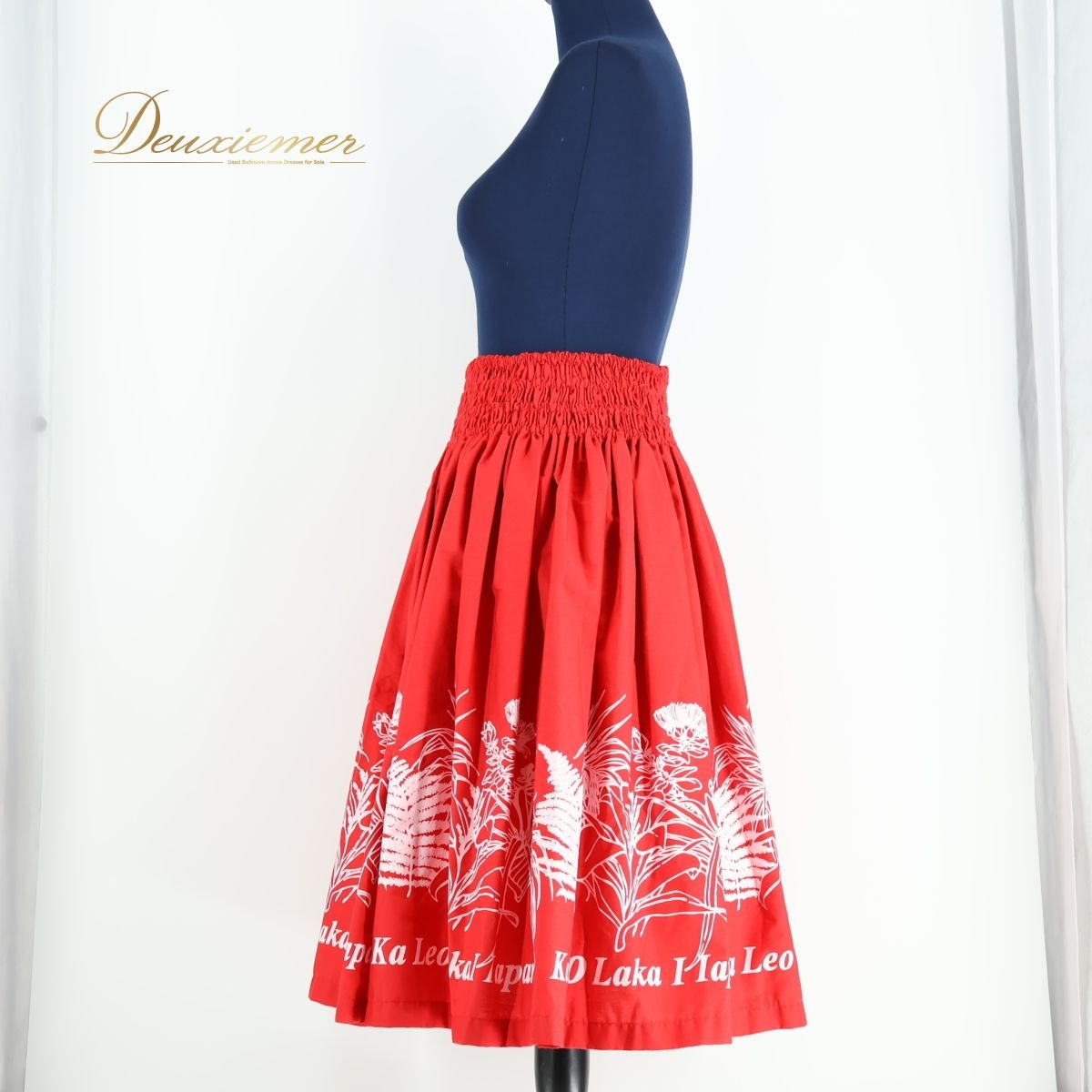 フラ パウスカート 赤 ハイビスカス ハンドメイド 綿100% ゴム入れ替え