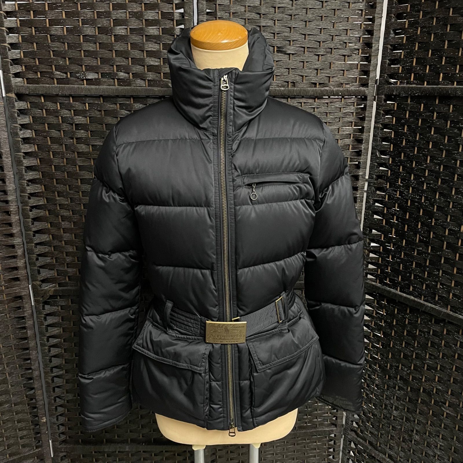 ラルフローレン ダウンジャケット ベルト ロゴ刻印 ゴールド プレート L 黒 ラルフローレン ダウンジャケット ベルト ロゴ刻印 ゴールド プレート