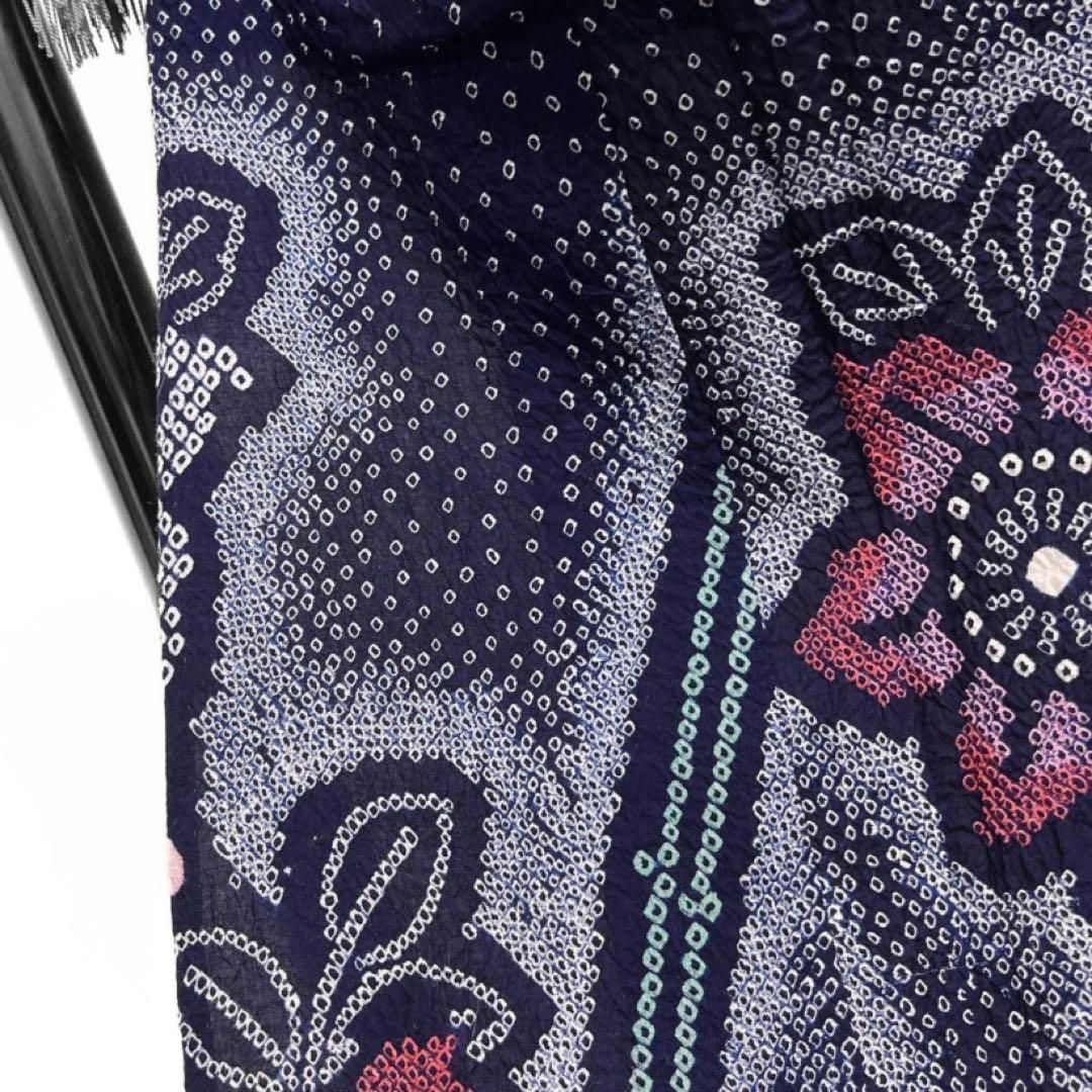 浴衣 有松鳴海絞り 花模様 リーフ 板締め 藍染 着物 063a d 浴衣 有松鳴海