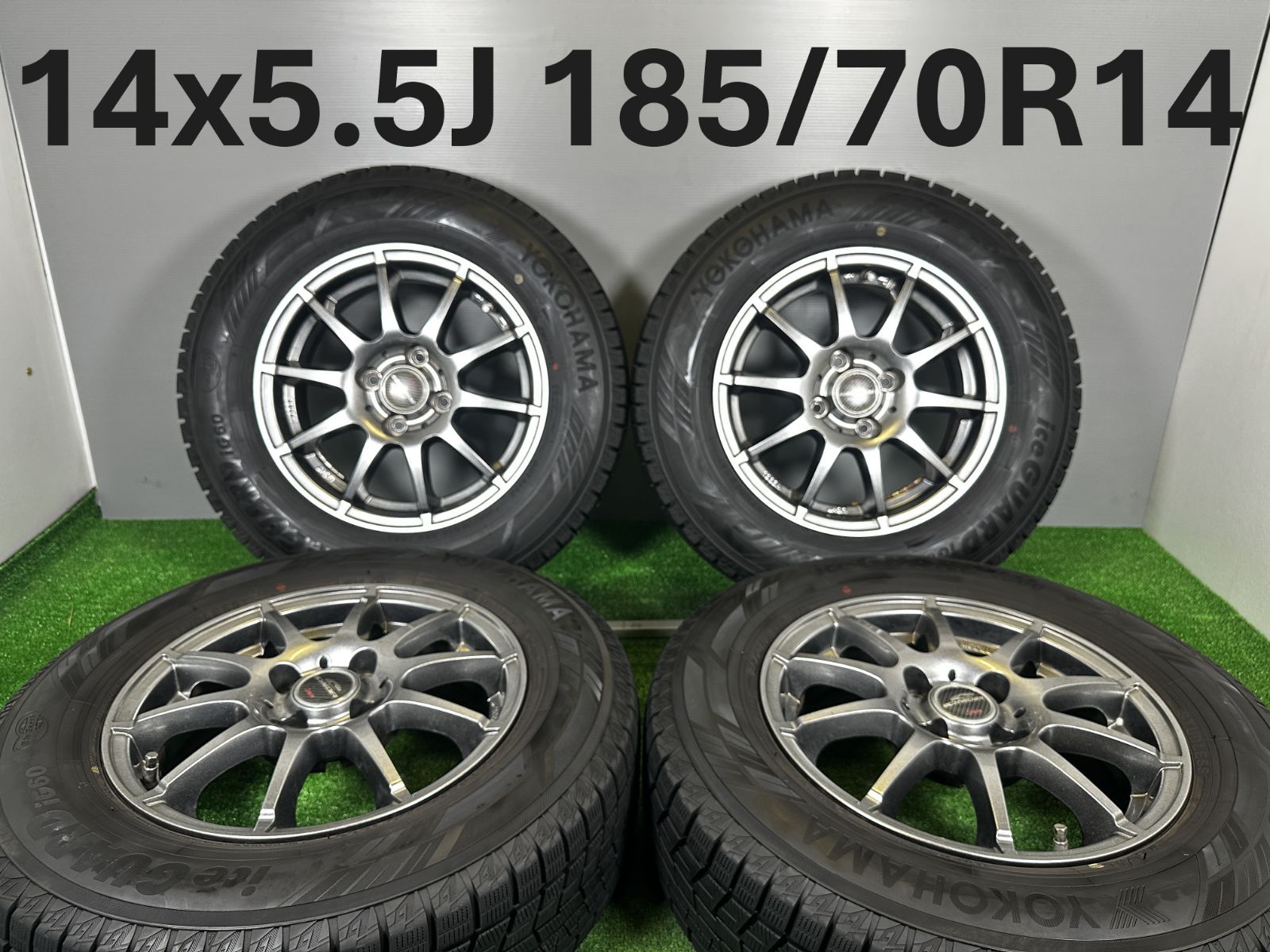 送料無料☆14x5.5J +38 4穴 PCD100 185/70R14 ヨコハマ IG60 4本 中古 