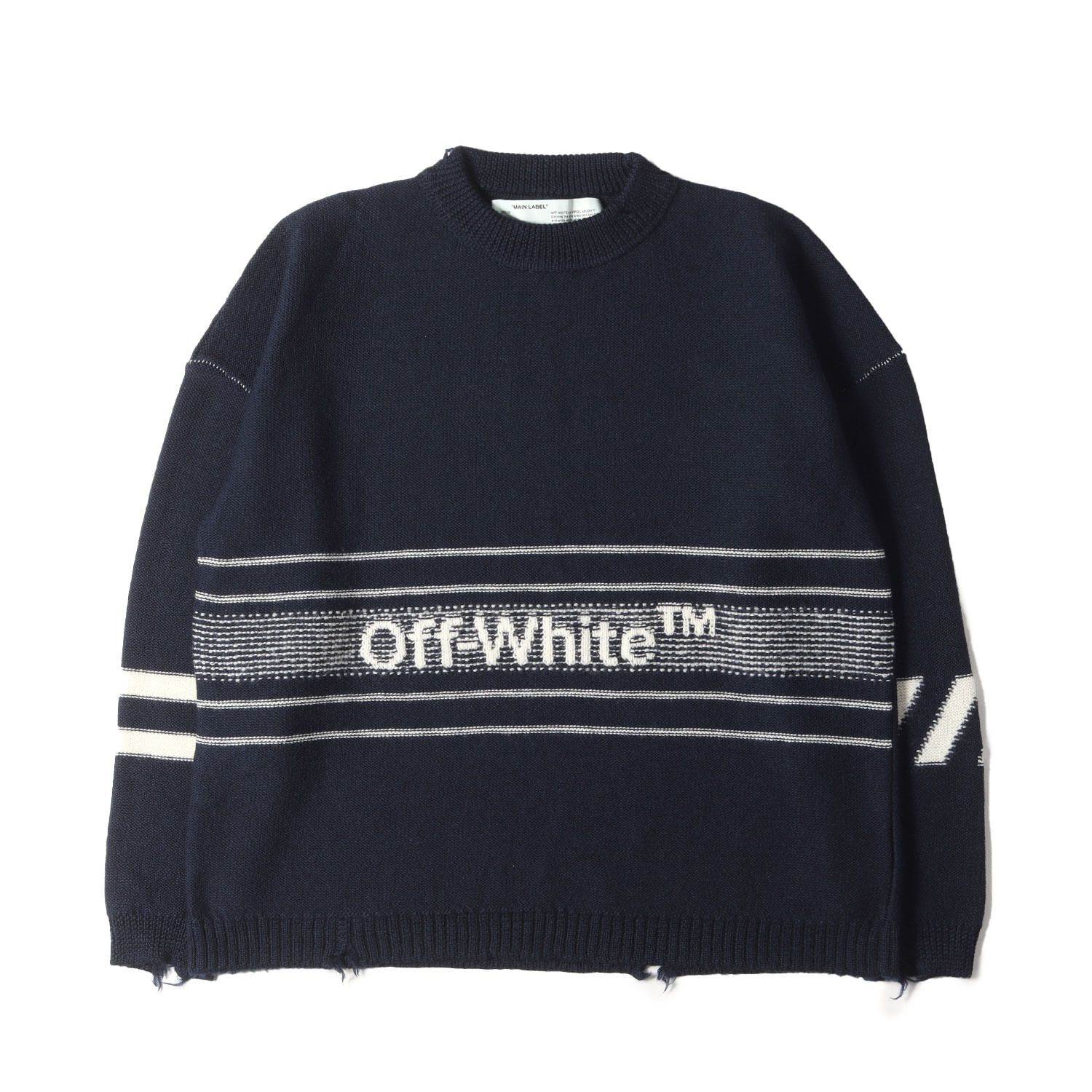 美品 OFF-WHITE オフホワイト ニット サイズ:M ダメージ加工 美品 OFF-WHITE オフホワイト ニット サイズ:M ダメージ加工
