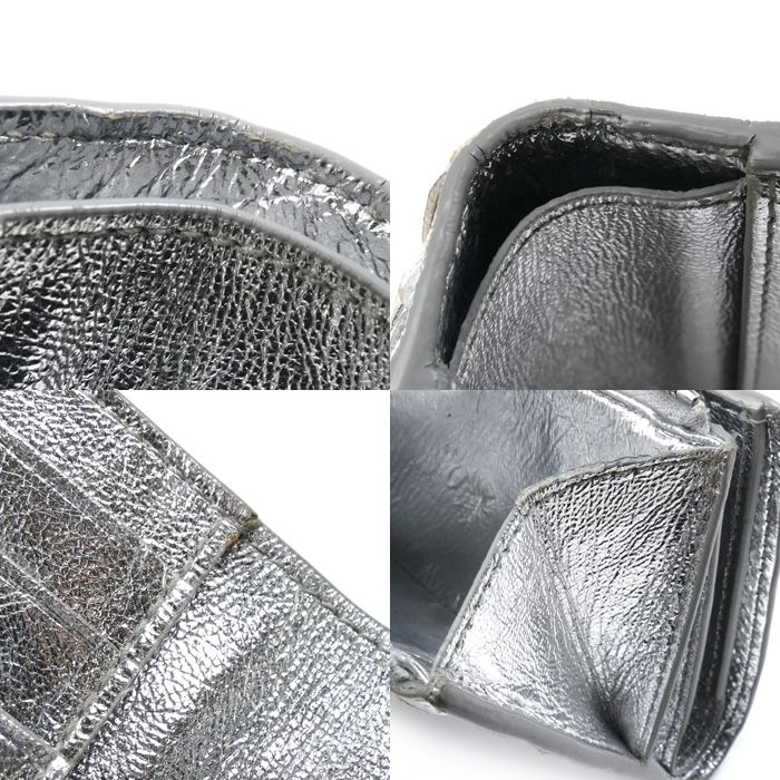 BOTTEGAVENETA ボッテガヴェネタ プリーツ イントレチャート スモール 二つ折り財布 シルバー 736284 レディース【中古】 BOTTEGA VENETA - BOTTEGAVENETA ボッテガヴェネタ プリーツ イントレ