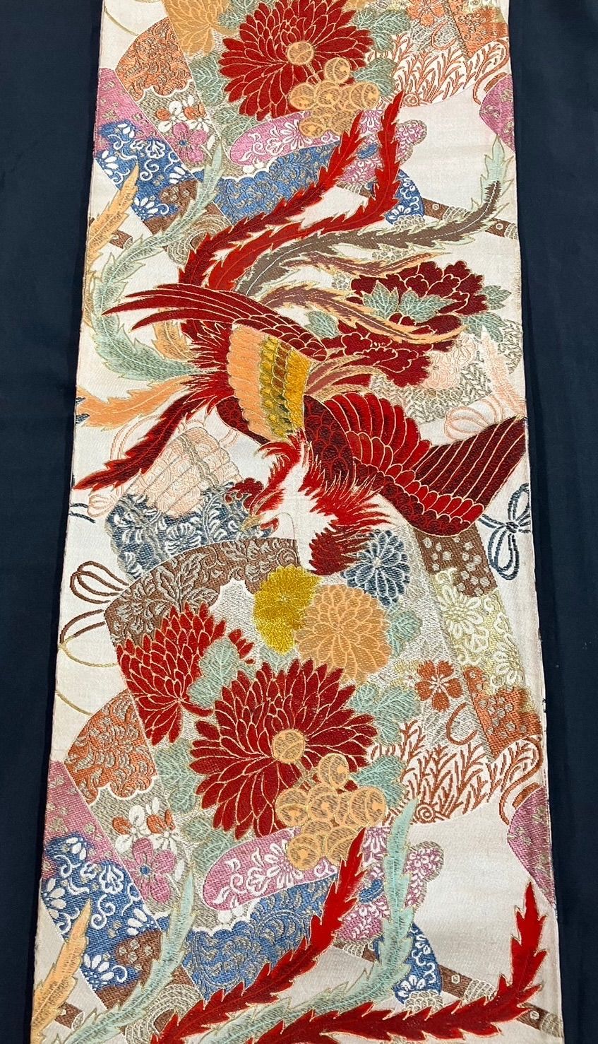 るんるん 真っ赤な鳳凰に大輪の花の丸帯 OB－98 両面色違い ビビットカラー 淡色 くすみカラー