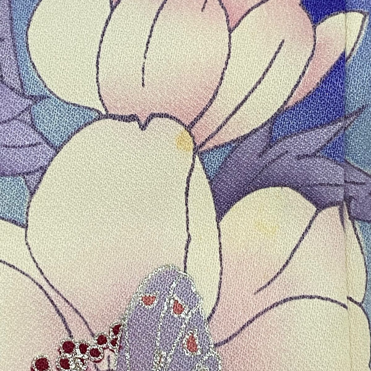 振袖 身丈157cm 裄丈63.5cm S 袷 森英恵 落款 蝶 草花 銀彩