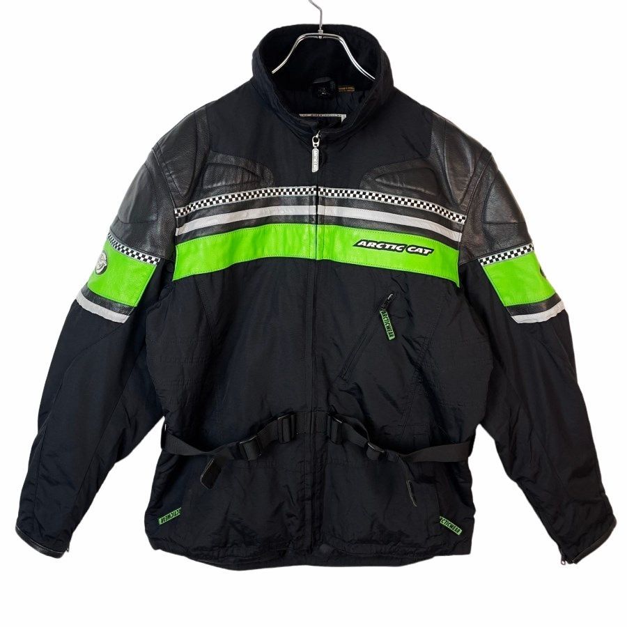 ARCTICWEARレーシングジャケットブルゾン中綿入りキルティングThinsulateシンサレートBIKEバイクモーターサイクルバイカー走行用サーキット本革リアルレザーパッチプロテクター刺繍ワッペン黒