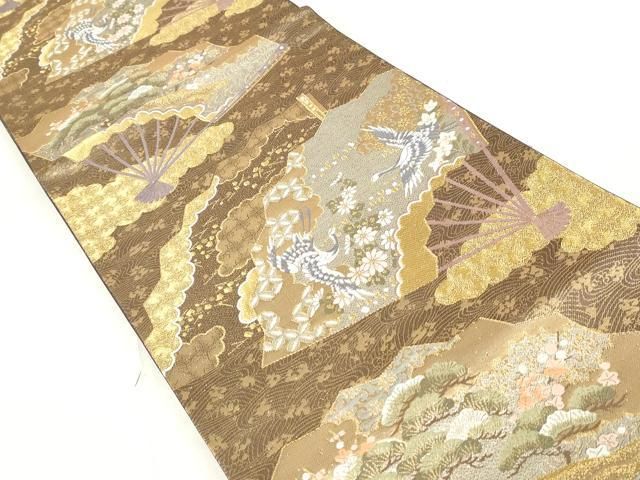 平和屋着物◎六通柄袋帯 唐織 扇面花映文 金銀糸 正絹 逸品